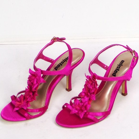 UNLISTED size 6.5M POCKET LIST fuchsia satin party sandals leather soles bal syn - Picture 2 of 16
